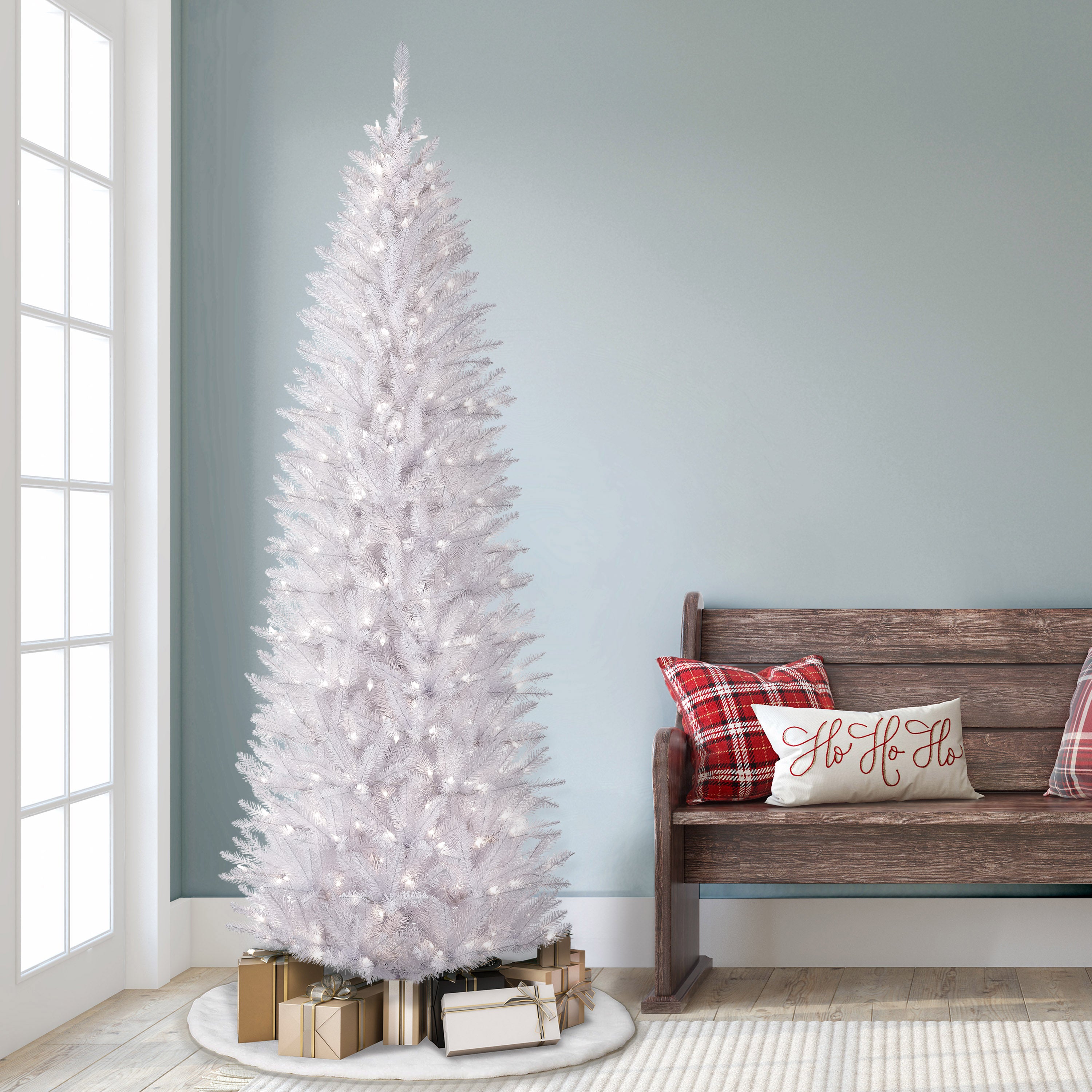 7.5ft Pre-Lit White Fraser Fir Pencil Christmas Tree