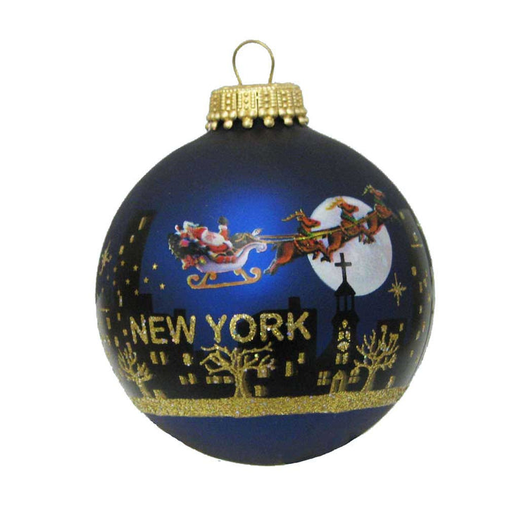 Kurt Adler 60MM NY Santa Skyline Hand Painted Glass Ball Ornament