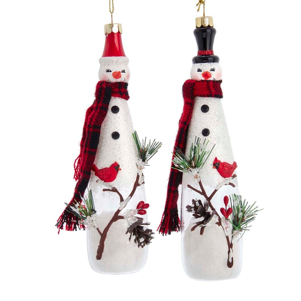 7.5" Snowman with Cardinal & Snow Ornament, 2 Assorted #C6373