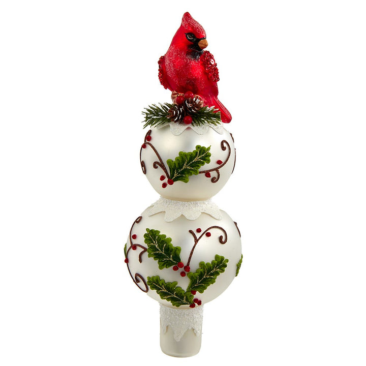 Kurt Adler 12-Inch Glass Holly and Cardinal Tree Topper