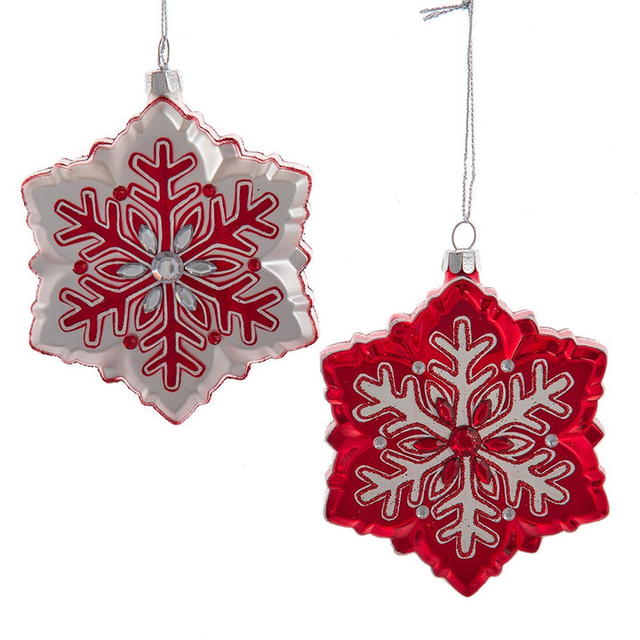 5" Glass Red/White Snowflake Ornament, 2 Assorted #C6391