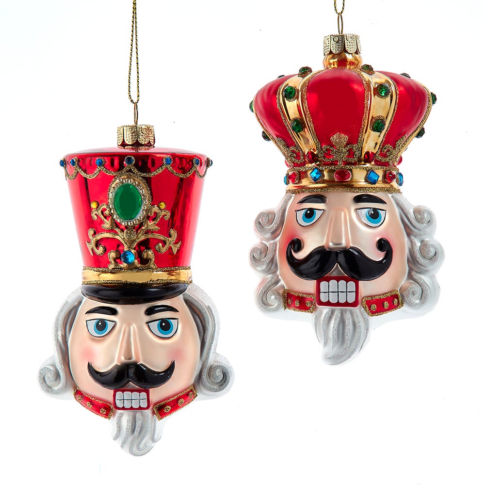 4.5" Glass Nutcracker/King Head Ornament, 2 Assorted #C6422