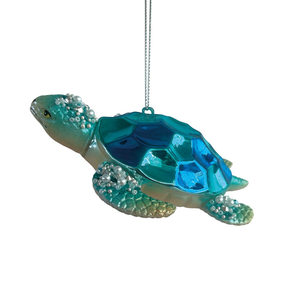 4.75" Glass Blue and Green Turtle Ornament C6432
