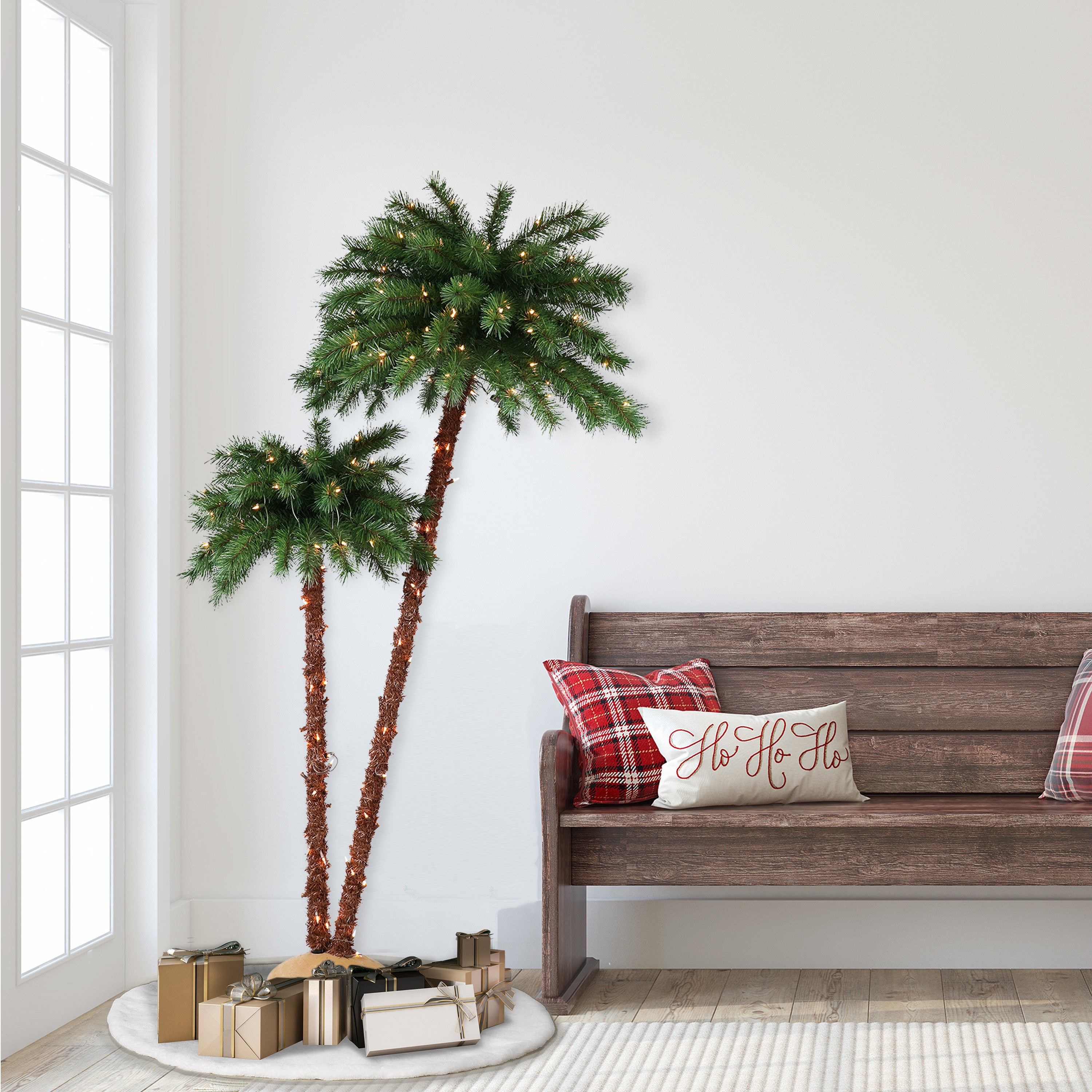 3.5ft / 6ft Dual Trunk Pre-Lit Palm Tree