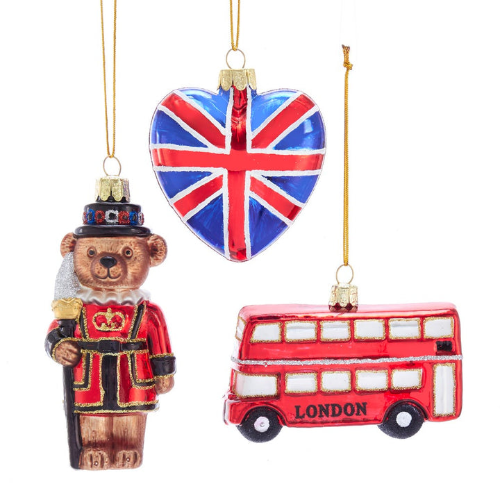 Kurt Adler 4.5-Inch Britain Inspired Glass Ornaments, Set of 3