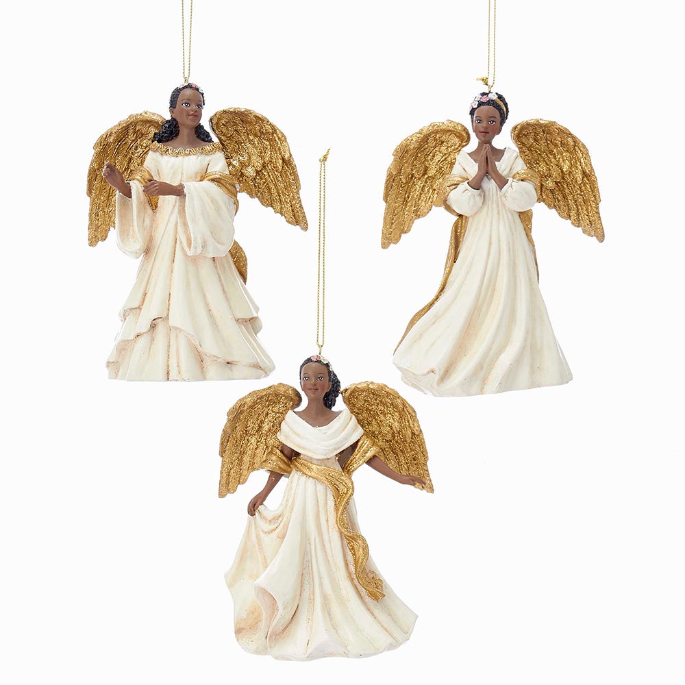 Ivory & Gold Black Angel Ornament, 3 Assorted #C7607