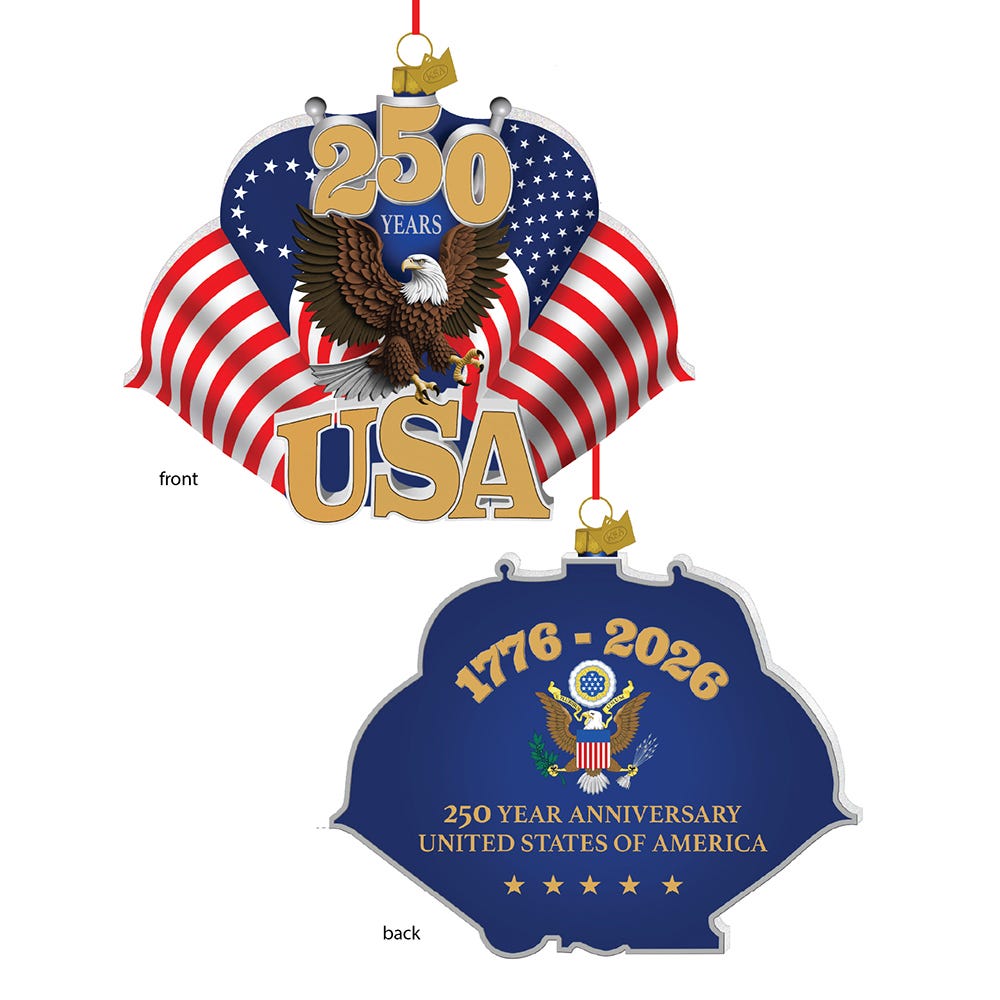 4.5" Glass 250th USA Flag Ornament C7778