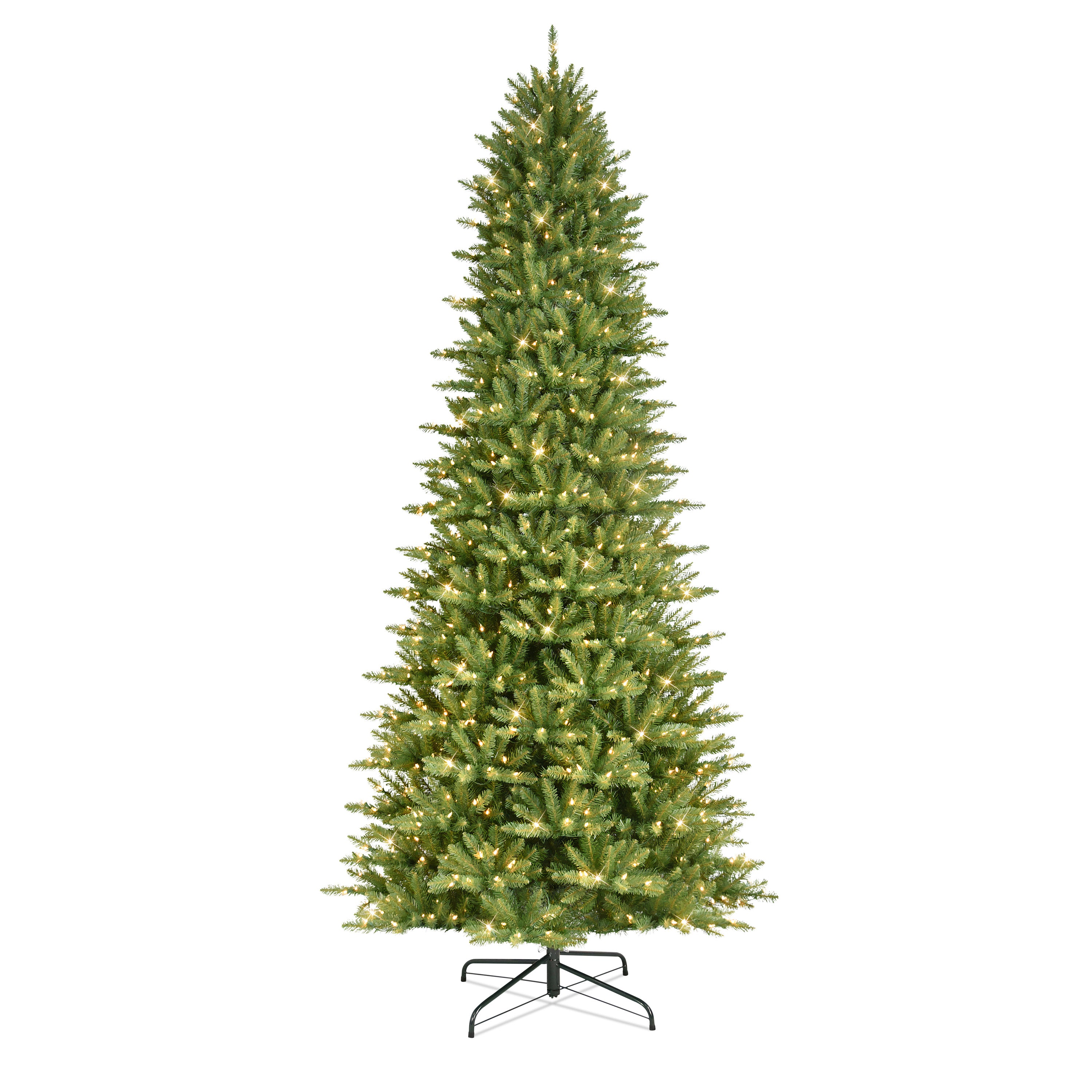 12 ft Pre-Lit Slim Fraser Fir Artificial Christmas Tree with 1200 UL Clear Lights On/Off Foot Pedal Metal Stand Green FFSLA-120C12
