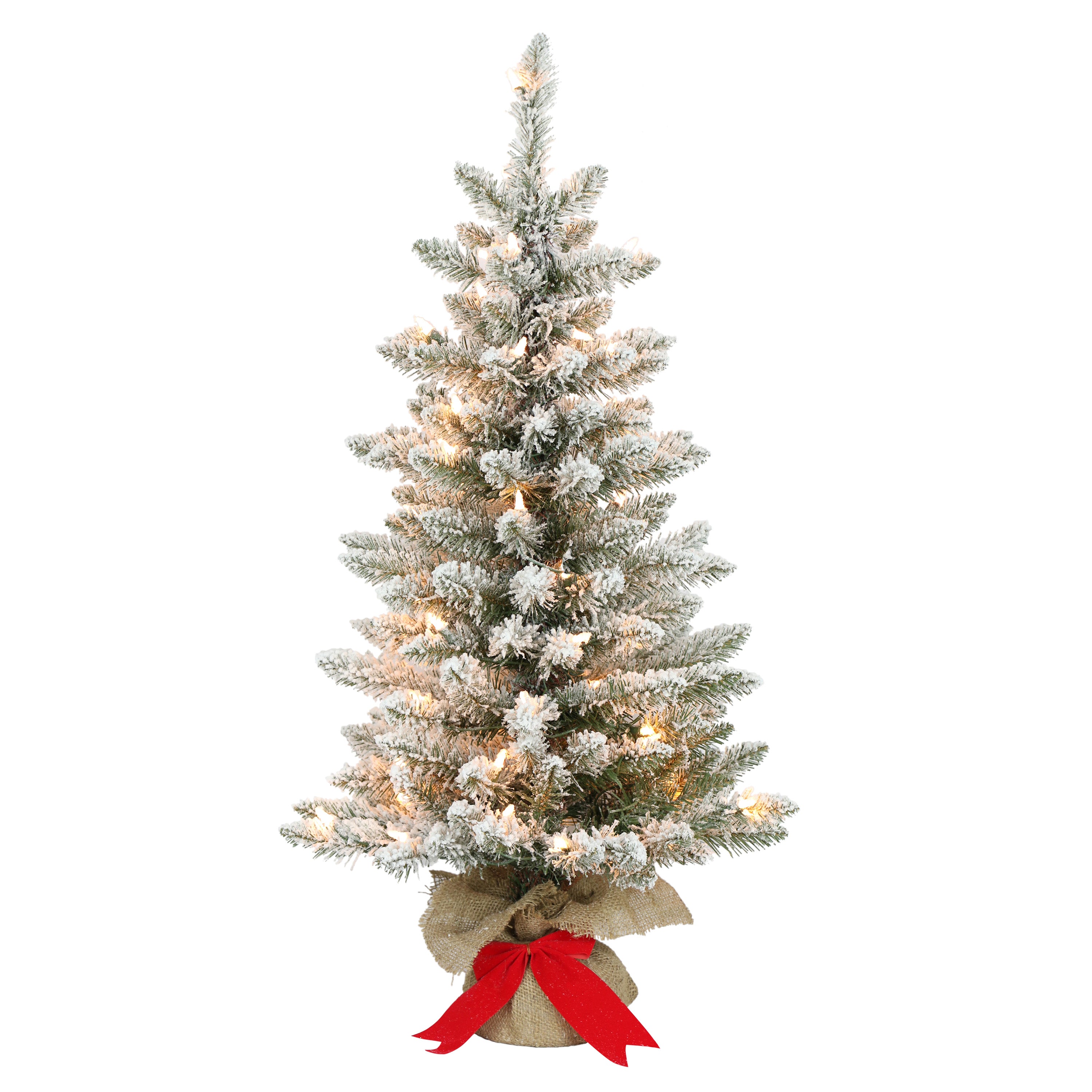 3 ft Pre-Lit Flocked Fraser Fir Artificial Christmas Tree with 70 UL Clear Lights Metal Stand Green FFSLFA-ST30C07