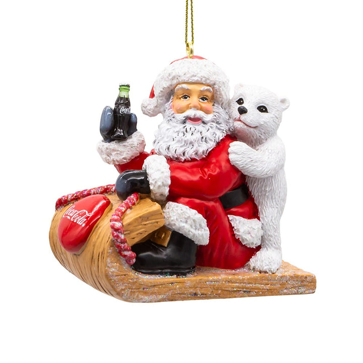 3" Coke Santa & Cub on Sled Ornament #CC2232