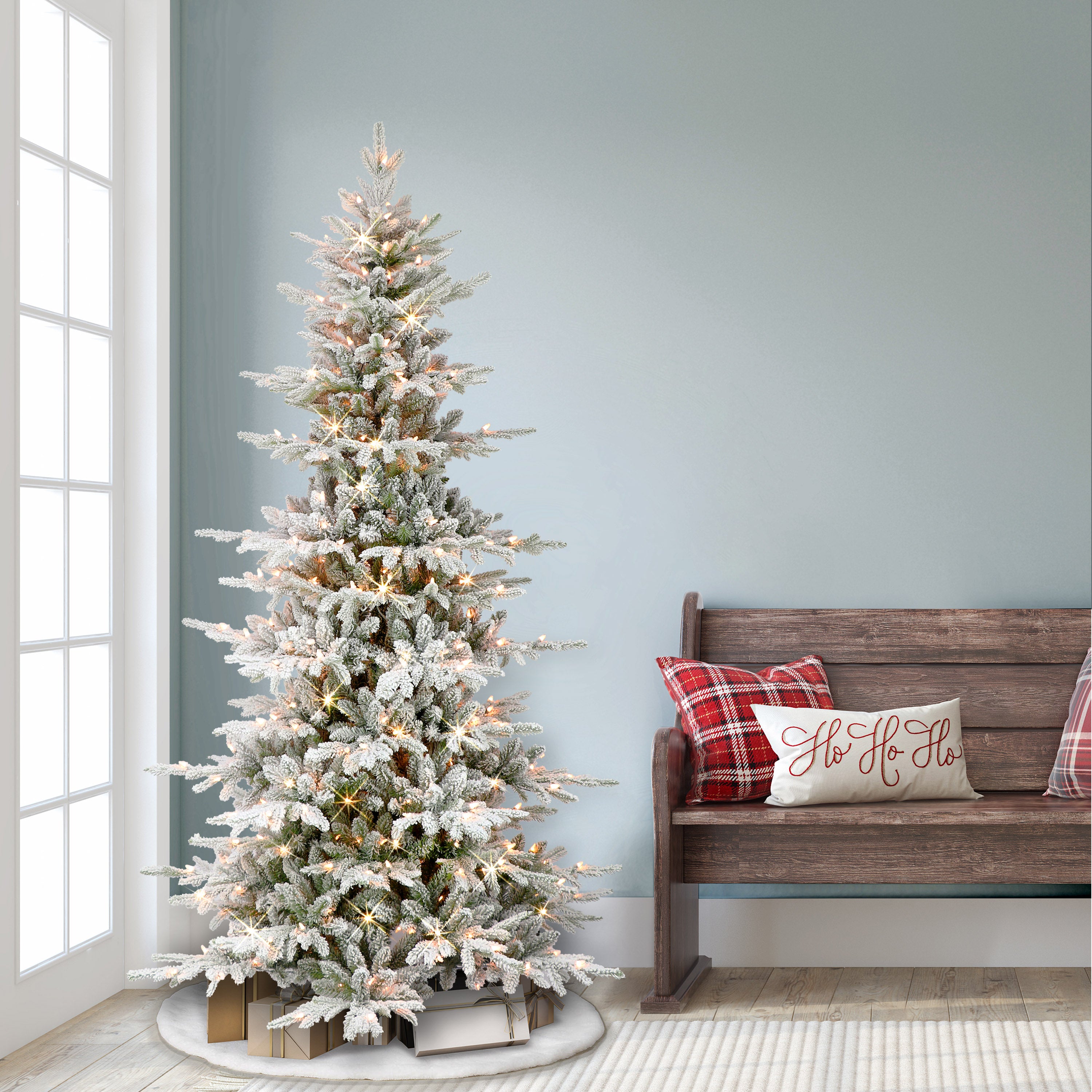 6.5ft Pre-lit Slim Flocked Utah Fir Tree