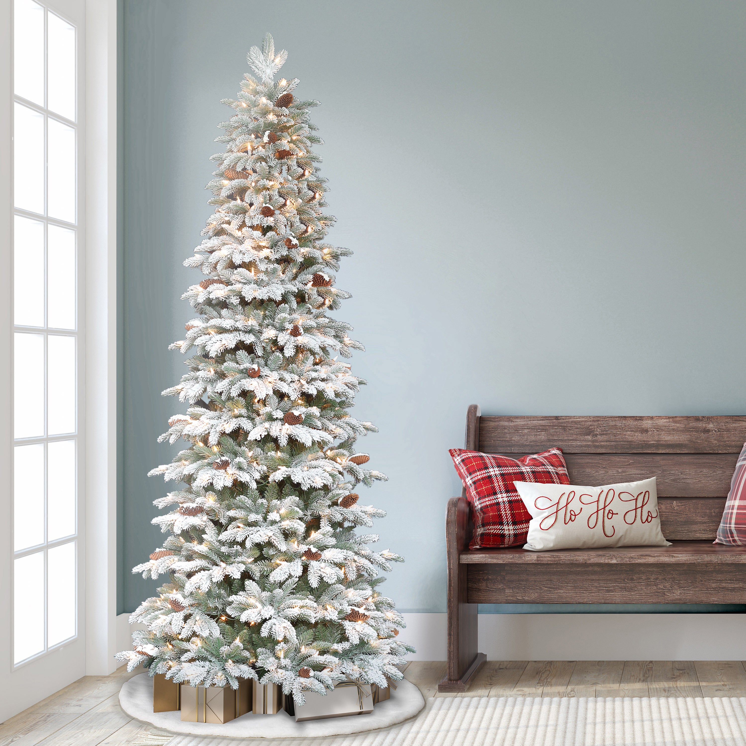 7.5ft Pre-Lit Flocked Slim Montville Spruce Christmas Tree