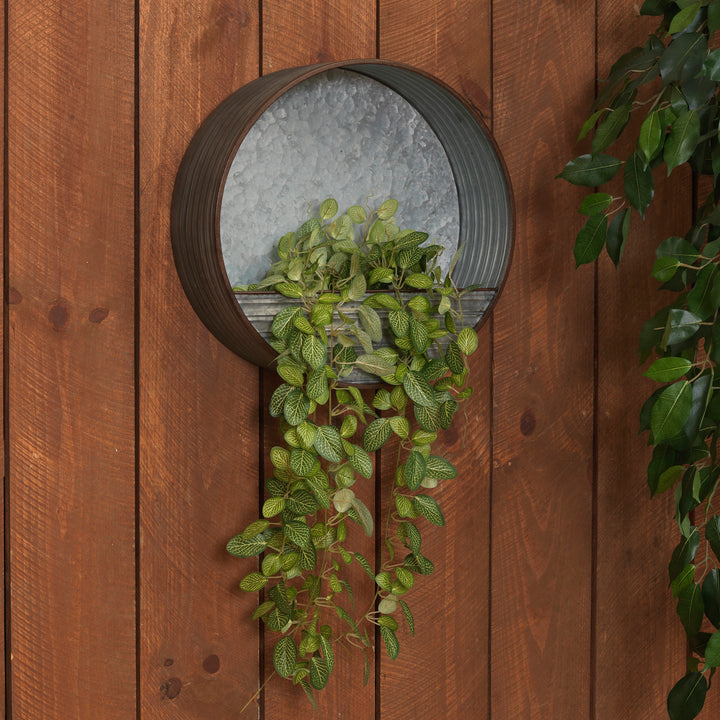 hanging plant round leaves Gerson 15.7" Hanging Round Galvanized Metal Wall Planter