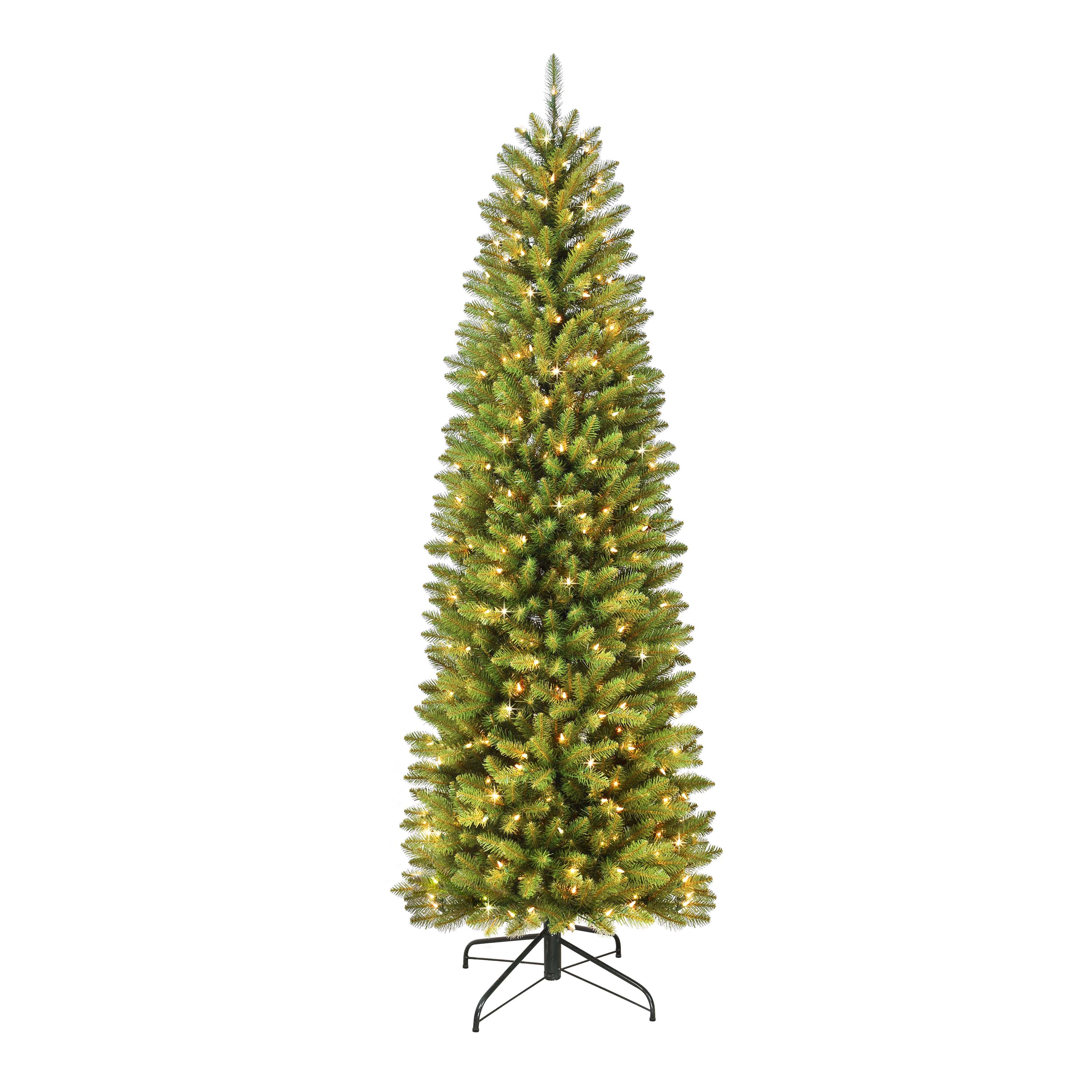 6.5 ft Pre-Lit Fraser Fir Pencil Artificial Christmas Tree with 250 UL Clear Lights Metal Stand Green FFPTA-65C25