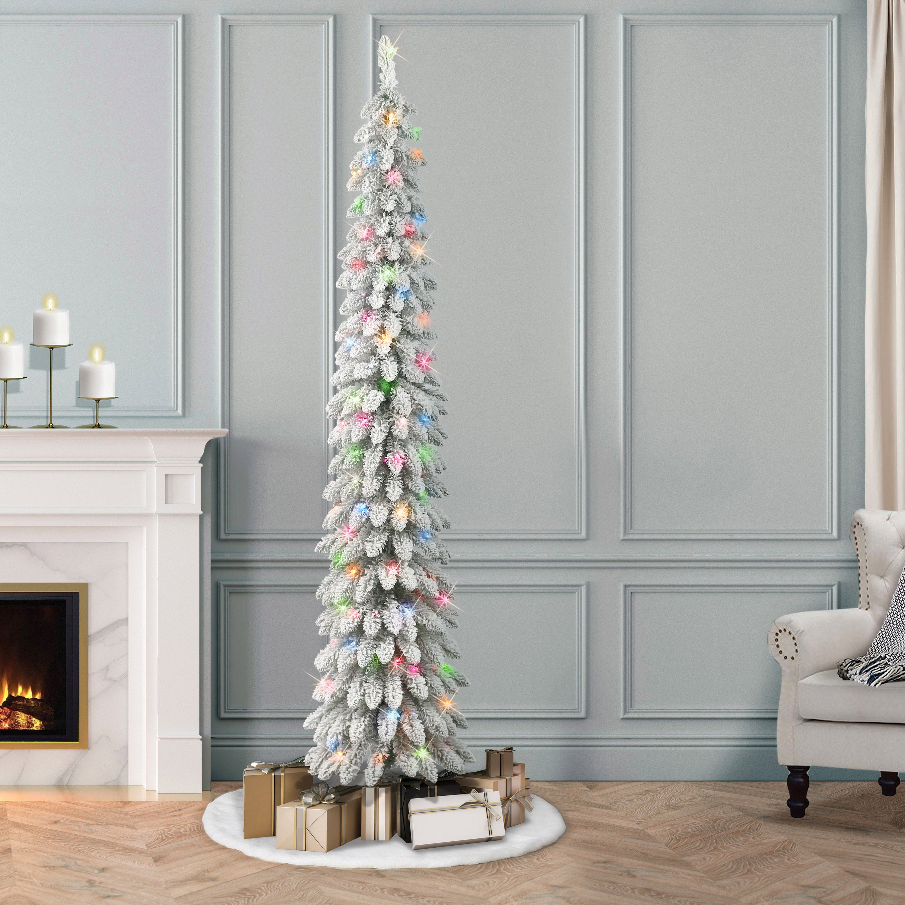 7ft Pre-Lit Flocked Alpine Pencil Tree