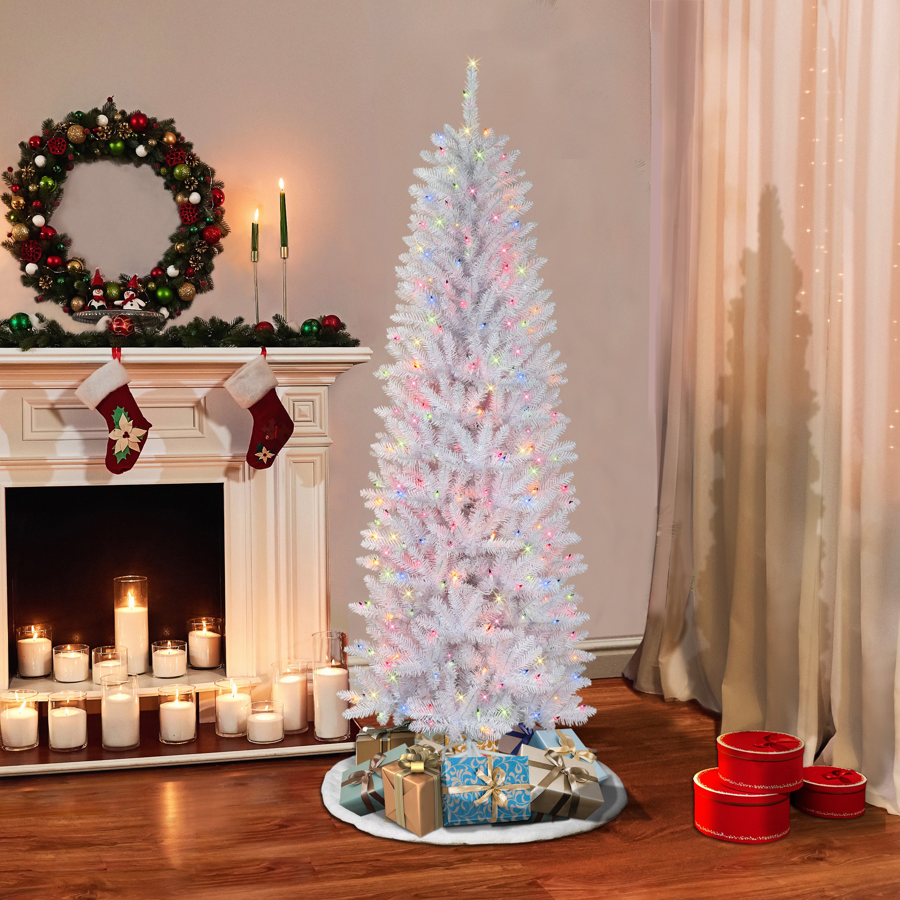 6.5ft Pre-Lit White Fraser Fir Pencil Christmas Tree