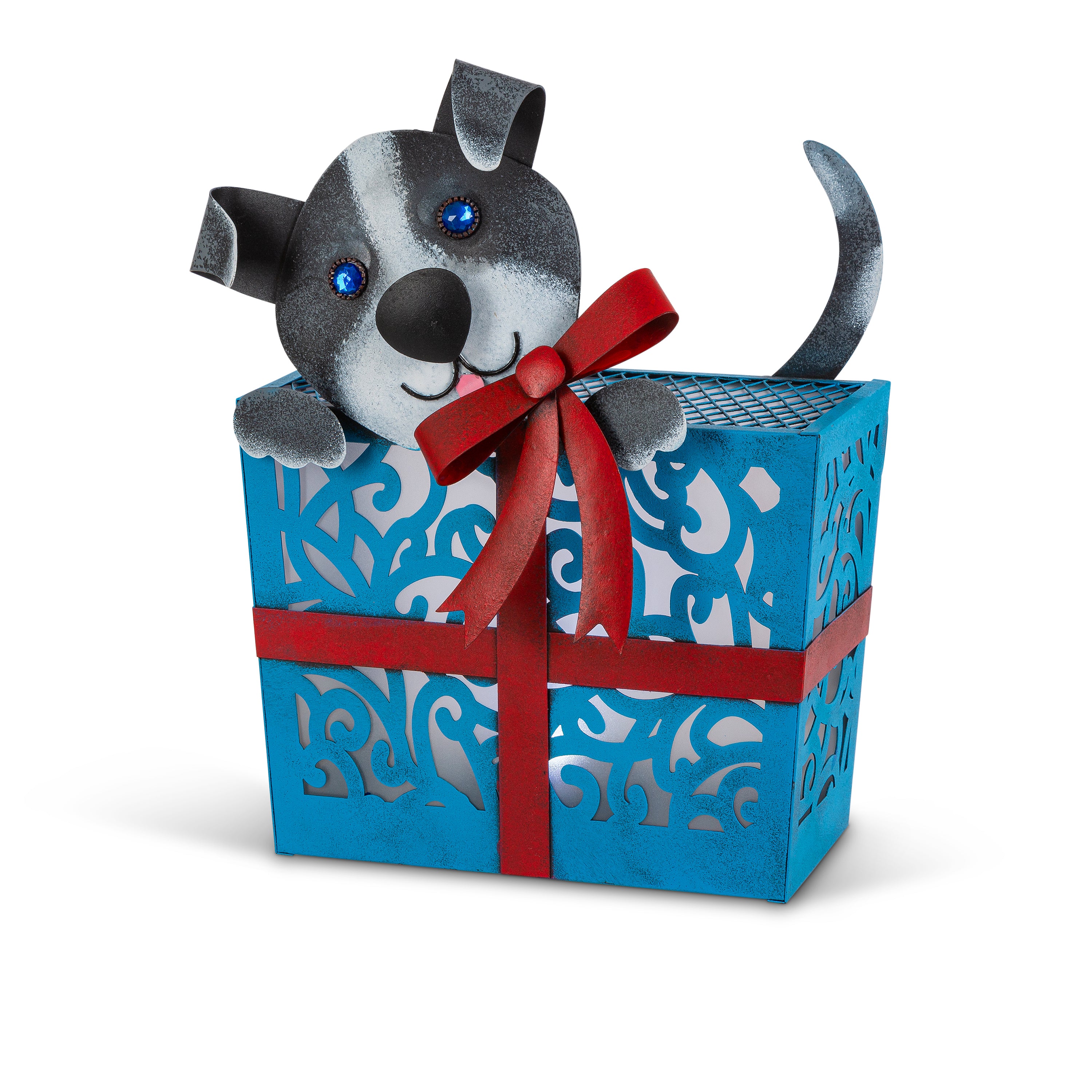 Luminous 12.6 in H Solar Lighted Metal Puppy in Present 72196EC