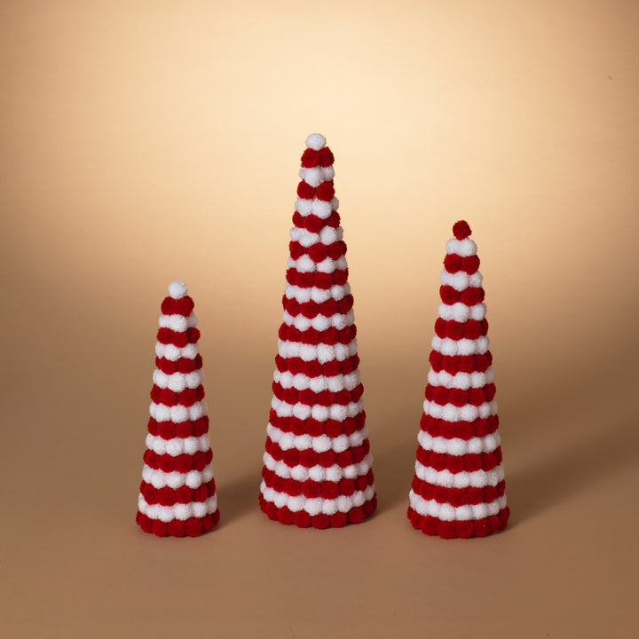 Set of 3 Red and White Festive Holiday Pom Pom Trees #2658770EC