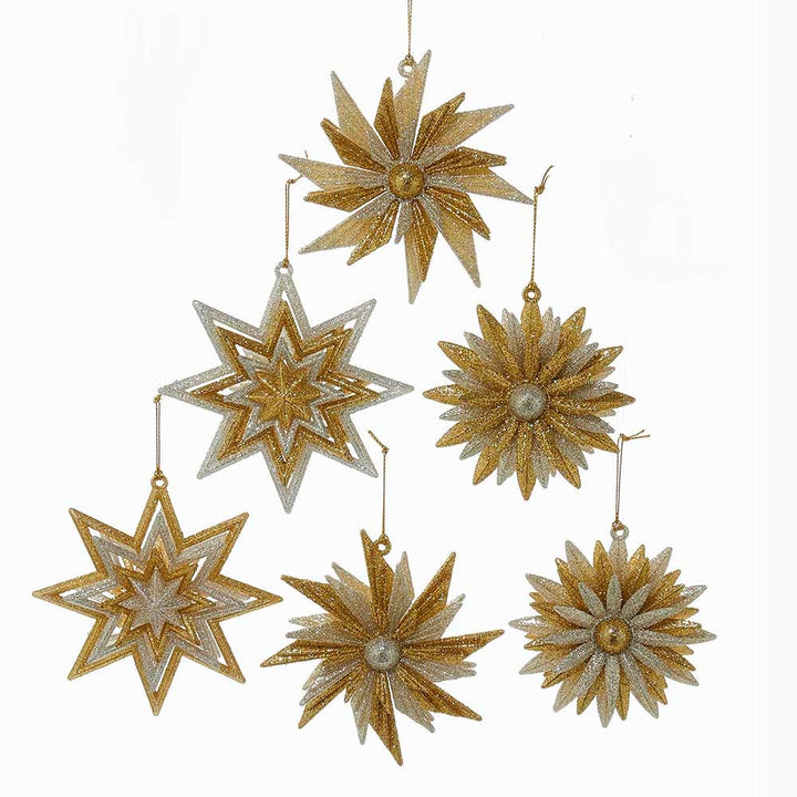 3.5-4.5" Gold & Silver Sunflower & Snowflake Ornaments, 6 Assorted #D0205