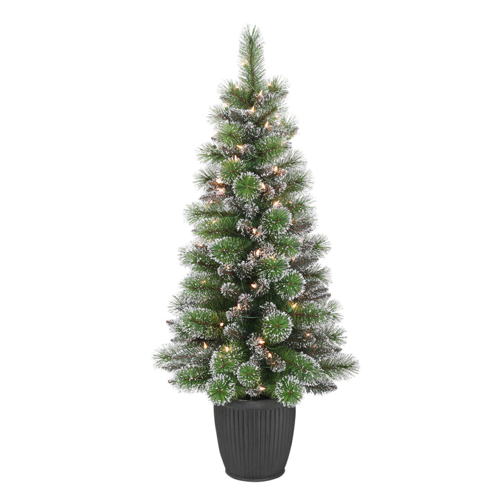 4 ft Pre-Lit Potted Pine Artificial Christmas Tree with 70 UL Clear Lights Glitter Accents Green GLIA-ST40C07