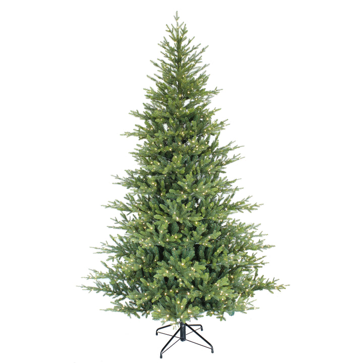 7.5 ft ft Pre-Lit Alberta Spruce Artificial Christmas Tree with Sure-Lit Pole® and 1000 Warm White LED Lights UL adapter Metal Stand Green AXGA-75QRLW10