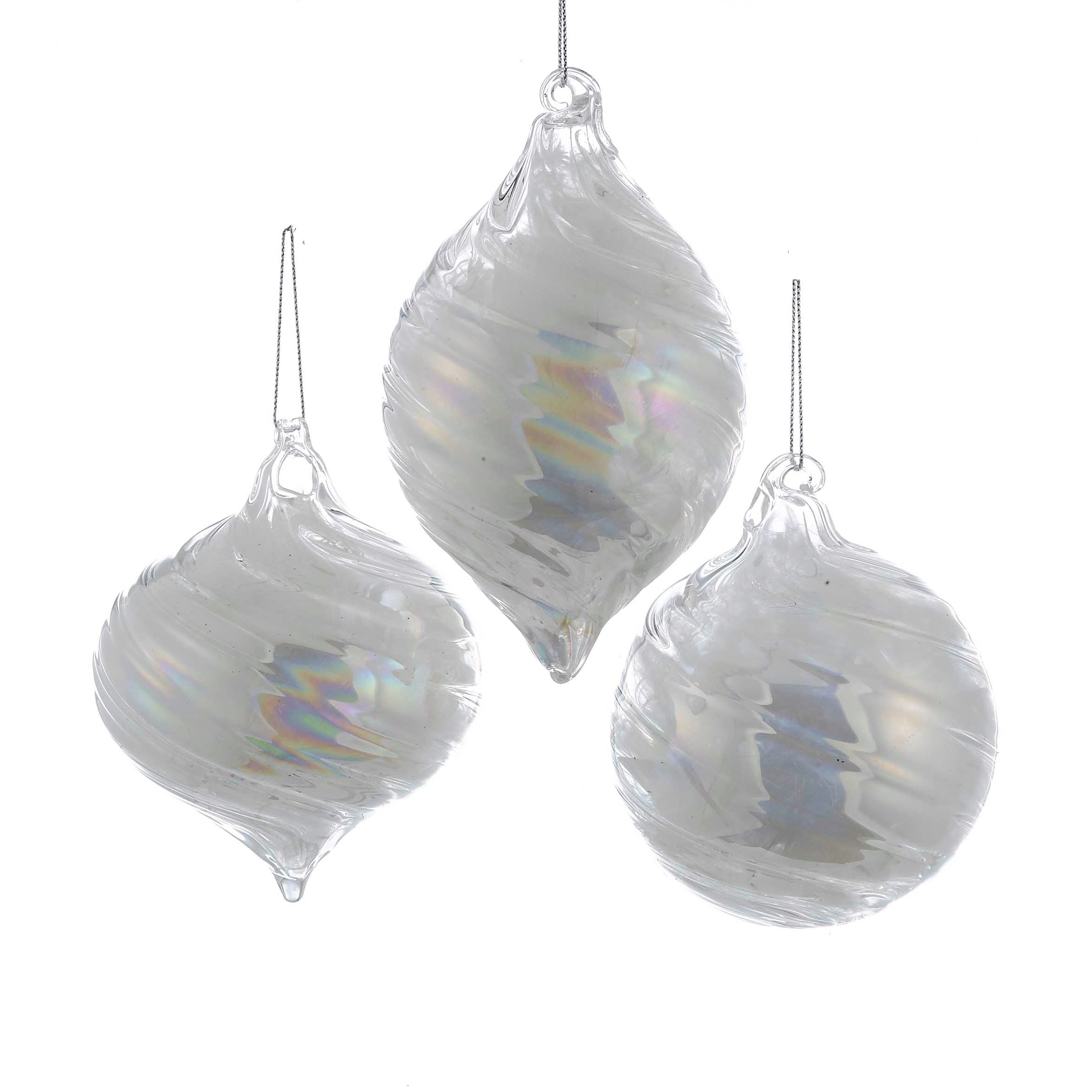 90mm White Pearl Ball/Onion/Finial Ornament, 3 Assorted #D2004