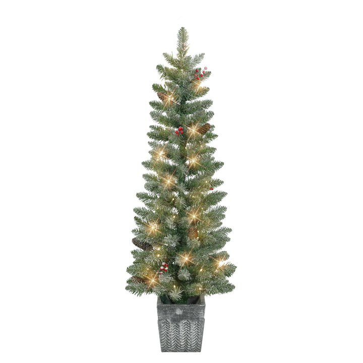 Set of 2 4 ft Pre-Lit Flocked Potted Trees with Battery-Operated Timer 3667-ST40LW05A-2-BO