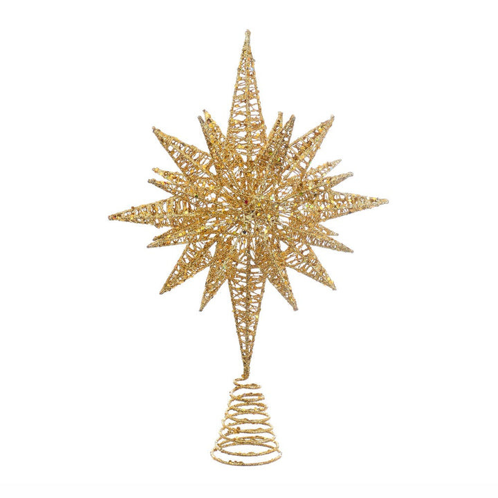 Kurt Adler 16.5-Inch Gold Glitter Wire 3D Star Treetop