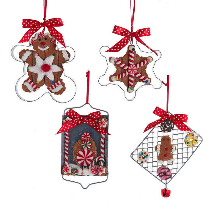 4" Gingerbread on Tray with Cookie Cutter Ornament, 4 Assorted #D3381