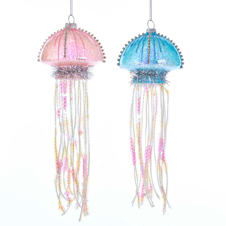 5.5" Glass Blue/Pink Jellyfish Ornament. 2 Assorted #D3436