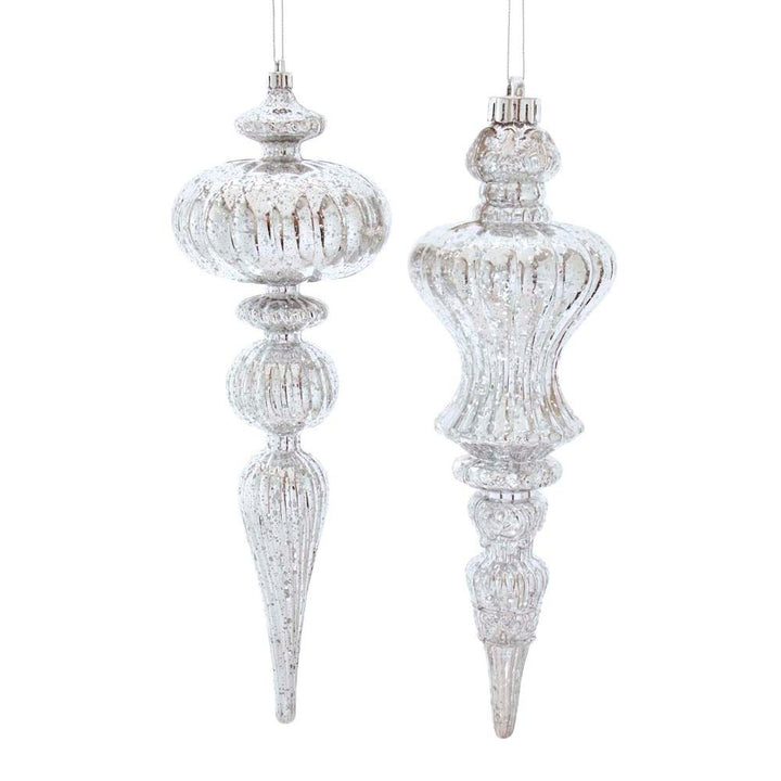 12" Silver Distressed Finish Finial, 2 Assorted #D3812