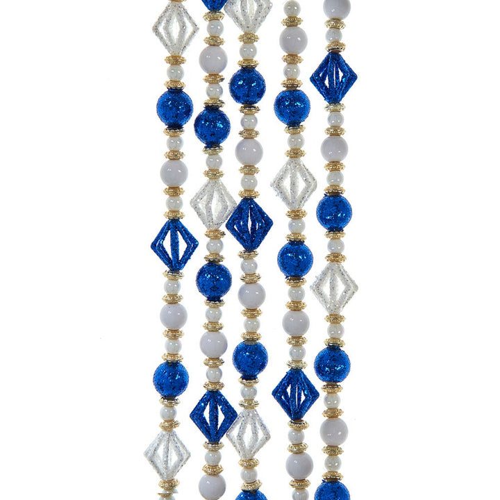 6ft Blue with White Glitter Bead Garland #D4057