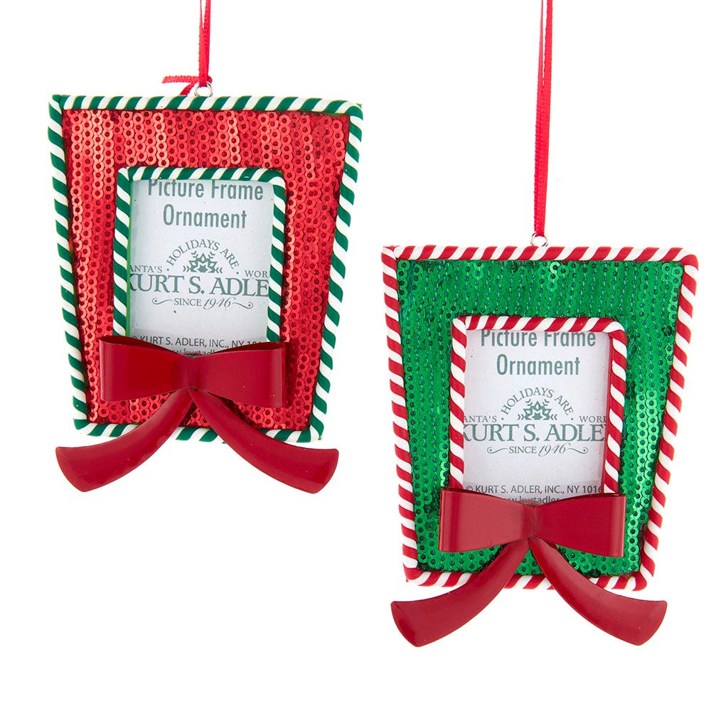 4" Red and Green Sequin Gift Box Photo Frame Ornament, 2 Assorted D4100