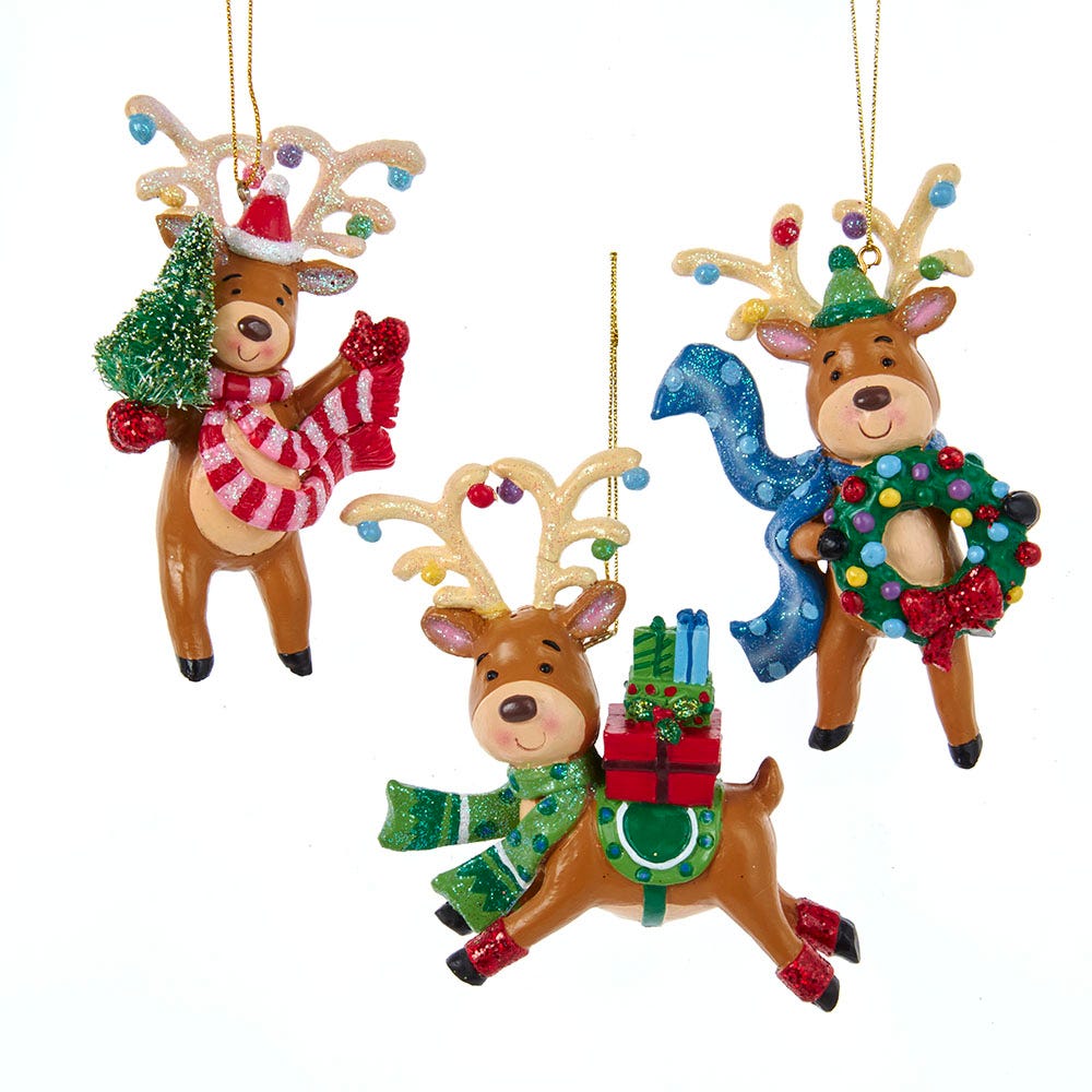 4.3" Multi Color Deer Ornament, 3 Assorted D4142