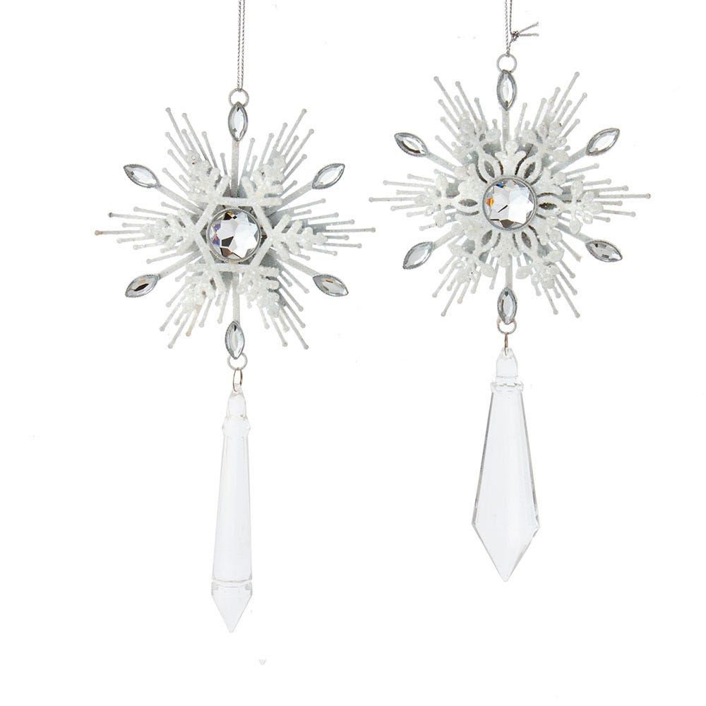 8.5" Silver/White Snowflake Ornament, 2 Assorted #D4145