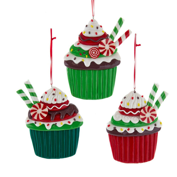 5" Red & Green Cupcake Ornament, 3 Assorted #D4157