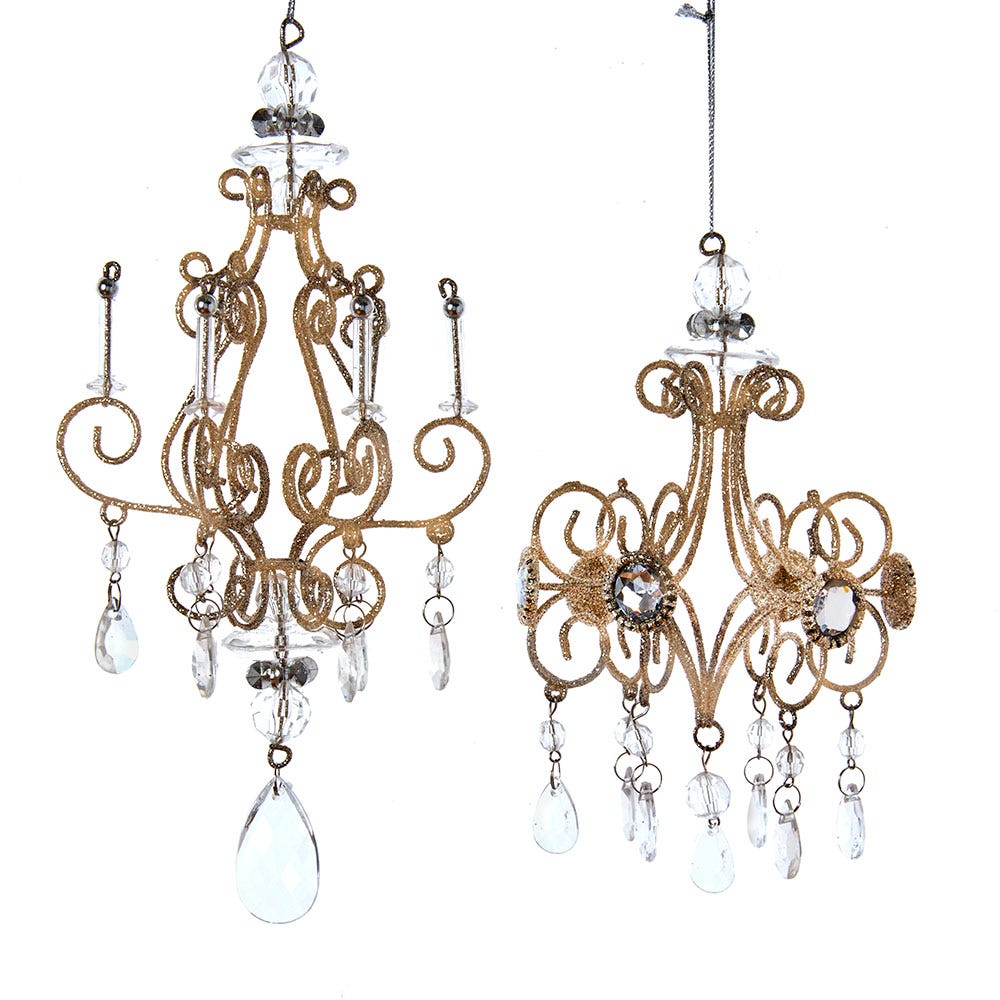 8" Iron Light Gold Chandlier Ornament, 2 Assorted D4164