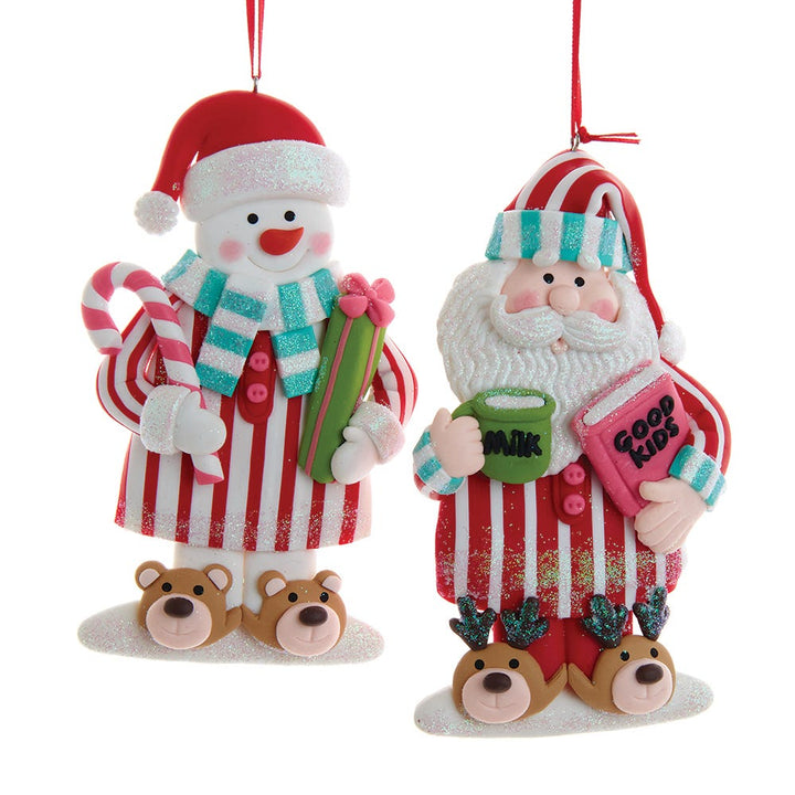 6.3" Santa/Snowman Pajama Ornament, 2 Assorted #D4201