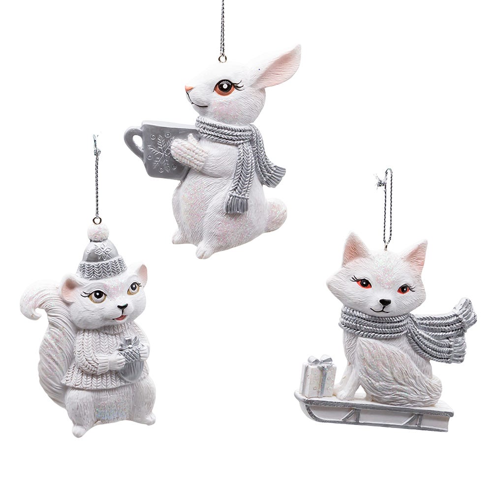 3.5" White/Silver Animal Ornament, 3 Assorted #D4315