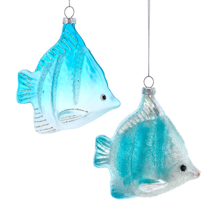 5" Glass Frosted Blue Fish Ornament, 2 Assorted #D4370