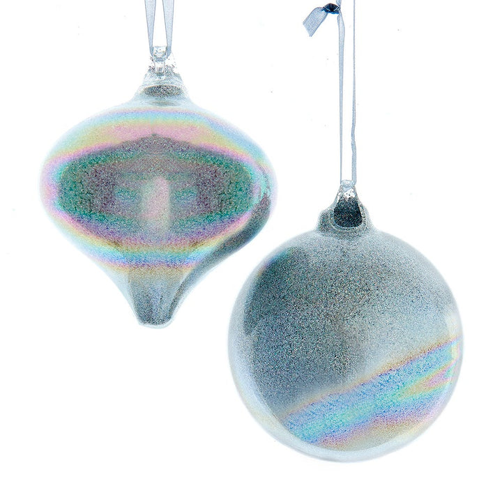 4" Glass Opalescent Glitter Ornament, 2 Assorted #D4429