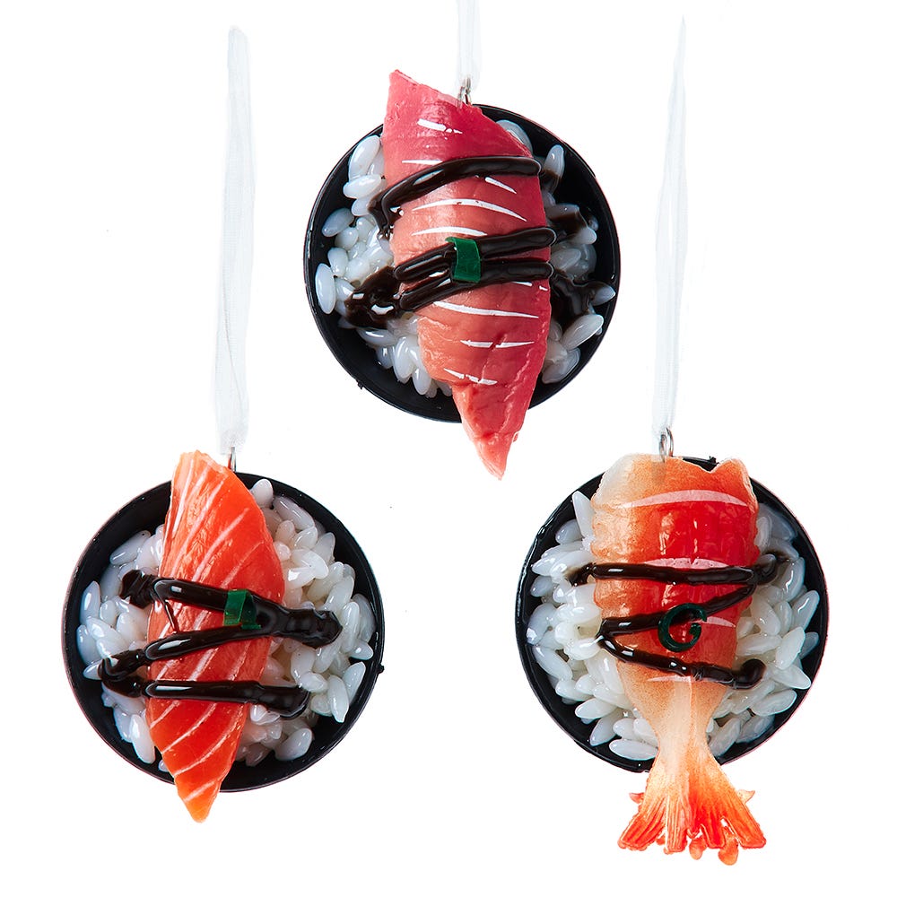 2.2" Sushi Rice Bowl Ornament, 3 Assorted #D4435
