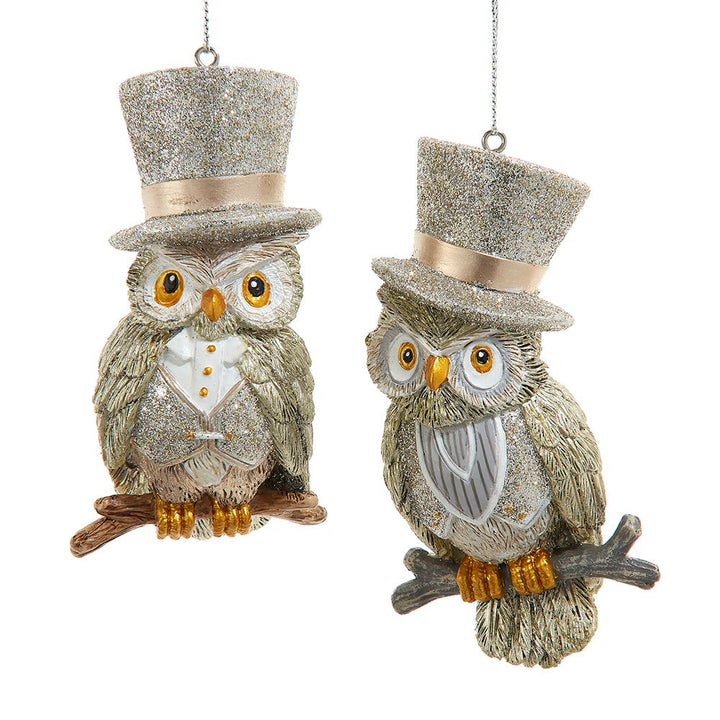 3.7" Platinum Owl Ornament, 2 Assorted #D4441