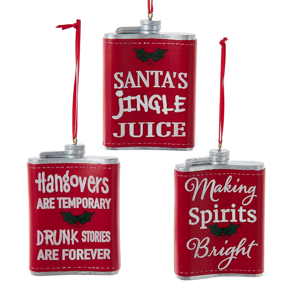 3.25" Whiskey Flask with Words Ornament #D4477