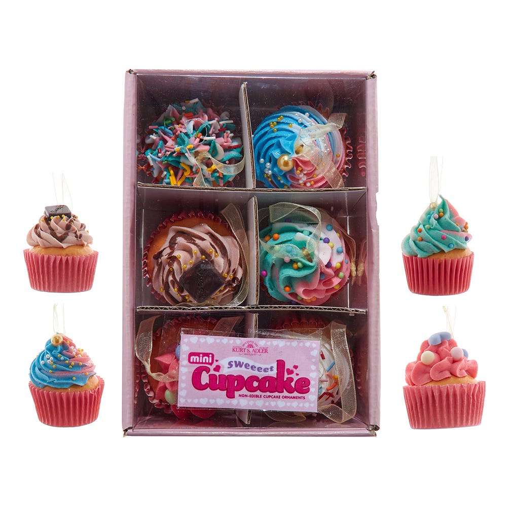 Kurt Adler 6-6.5-Inch Miniature Foam Cupcake Ornaments, 6-Piece Boxed Set D4496