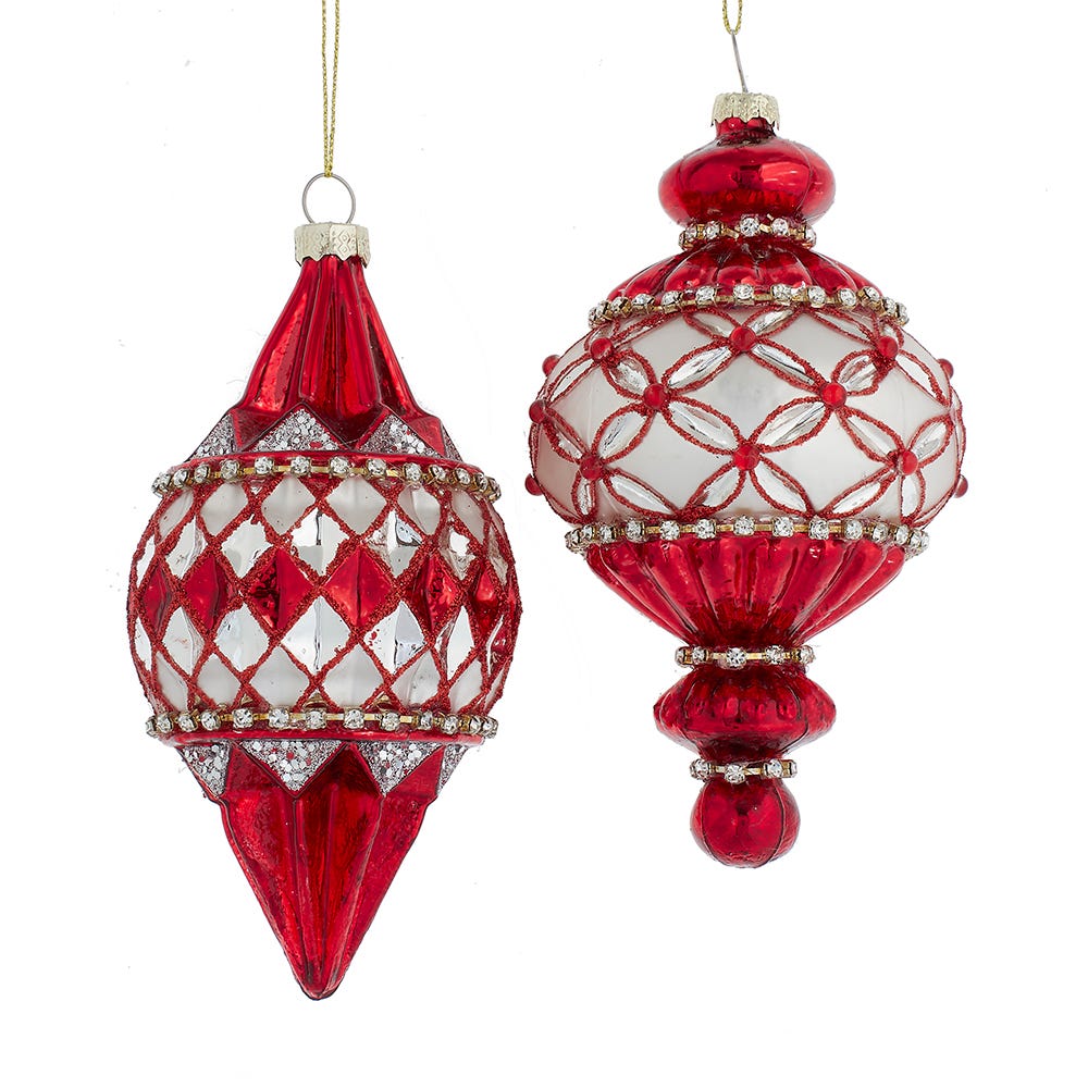 6.5" Glass Red/Silver Finial Ornament, 2 Assorted #D4505