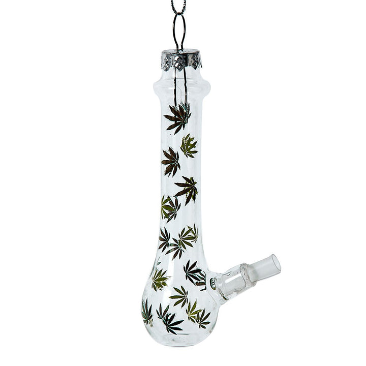 4.7" Glass Bong with Leaf Pattern Ornament #D4511