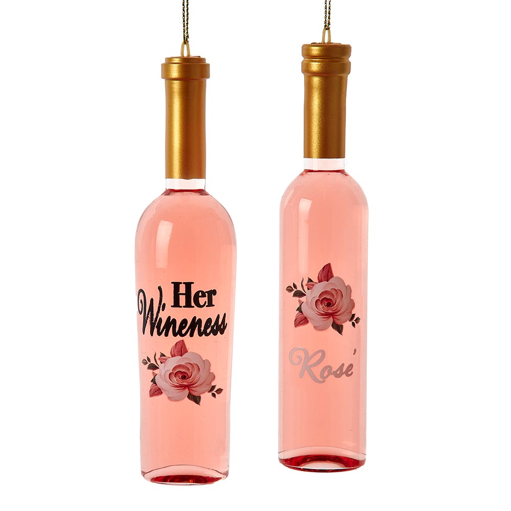 5.5" Glass Rose Wine Bottle Ornament, 2 Assorted #D4515