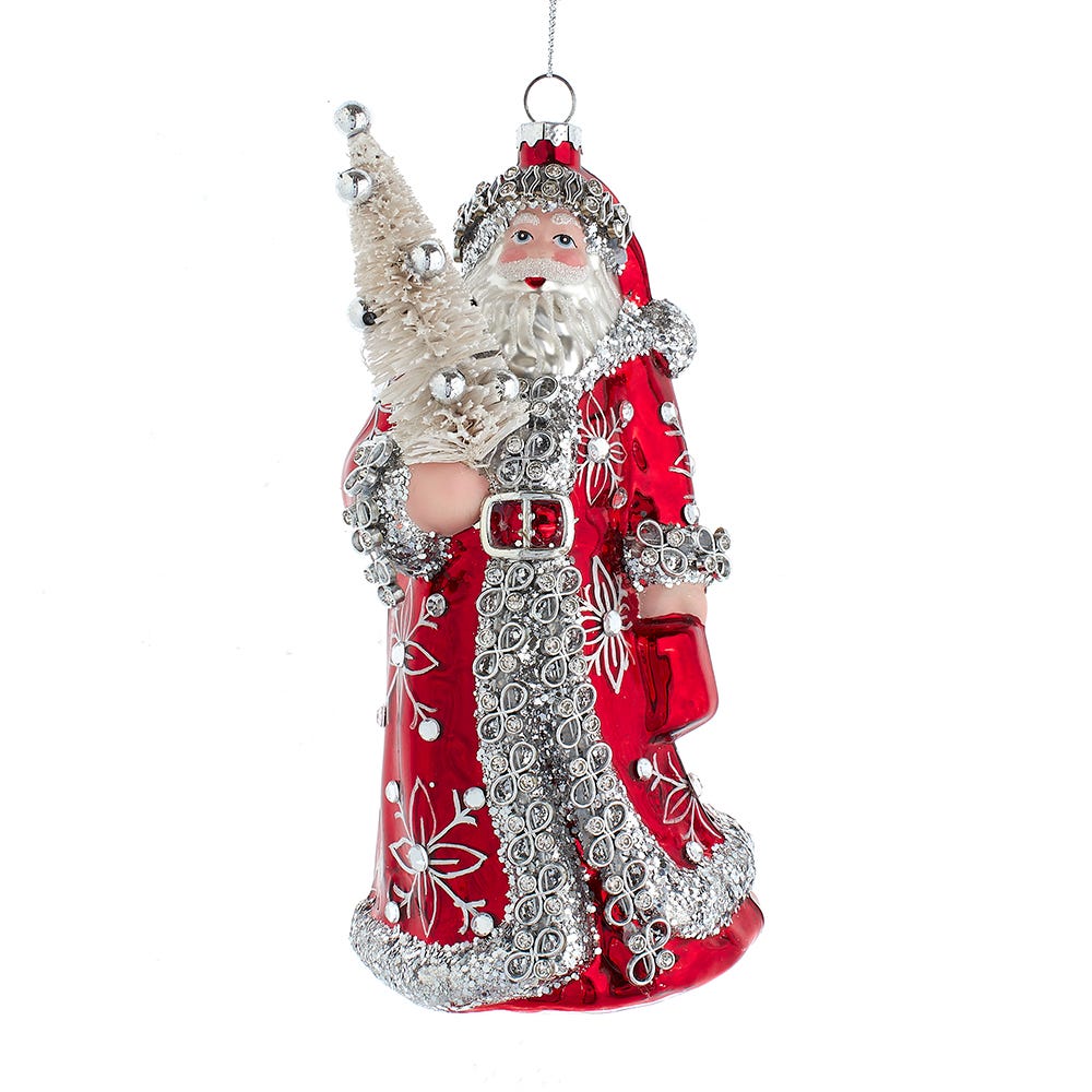 8" Red/Silver Santa with Tree Ornament #D4521