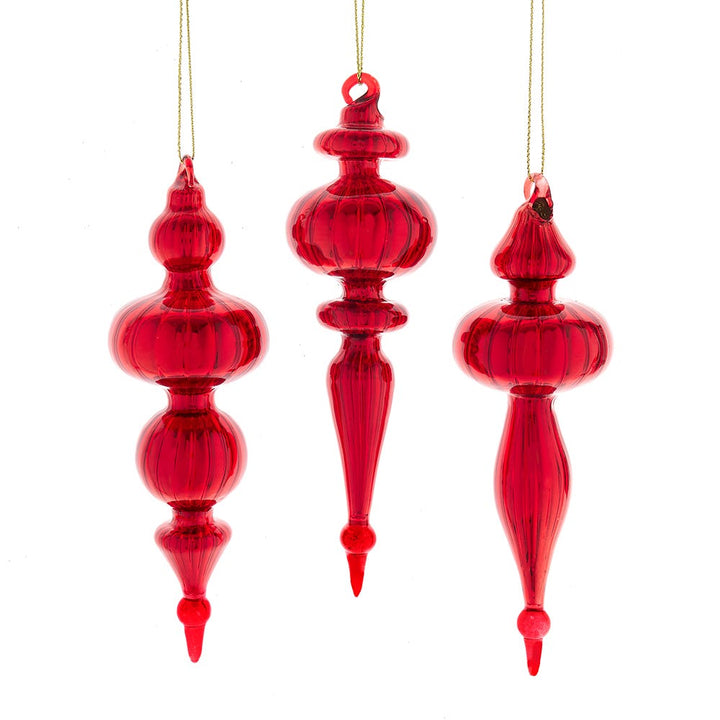 6.5" Red Glass Finial Ornament, 3 Assorted #D4527